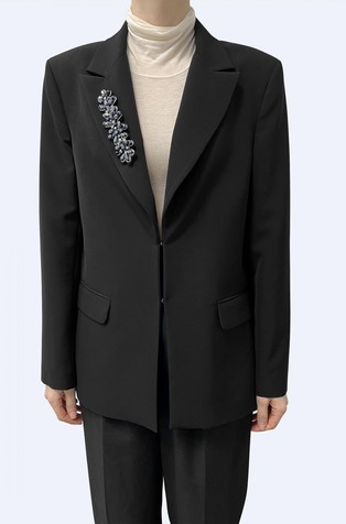 Long jacket with bejewelled embroidery