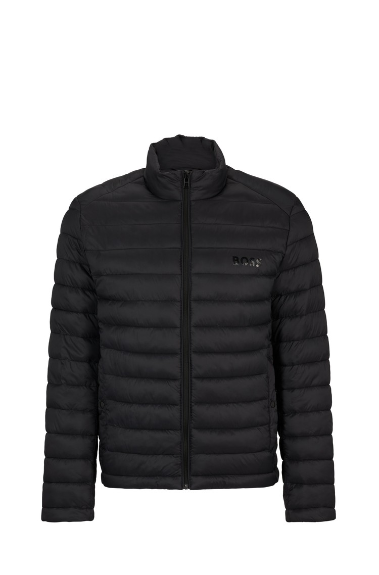 HUGO BOSS Vodoodbojna prehodna bunda z ujemajočim logotipom Črna - Black 