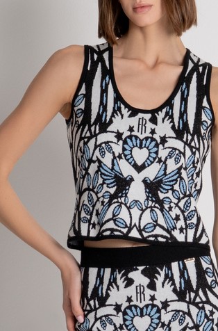 Slim fit pleten top z žakarskim vzorcem