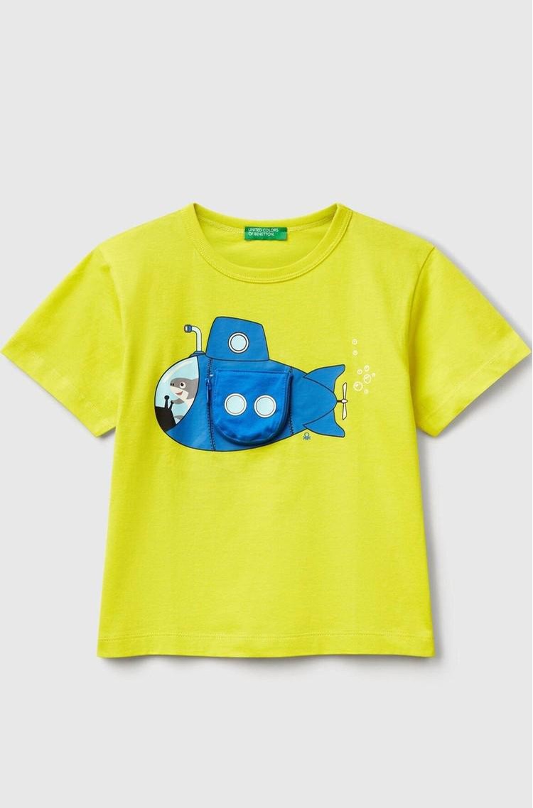BENETTON T-shirt with print and applique Neon Yellow 