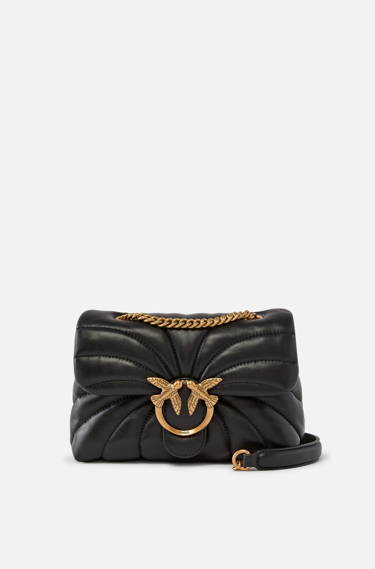 PINKO Mini Love Puff Bag in Sheep Leather Black / Antique Gold 