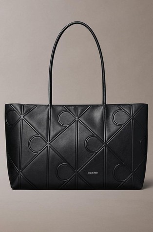 Embossed Allover Monogram Logo Tote Bag