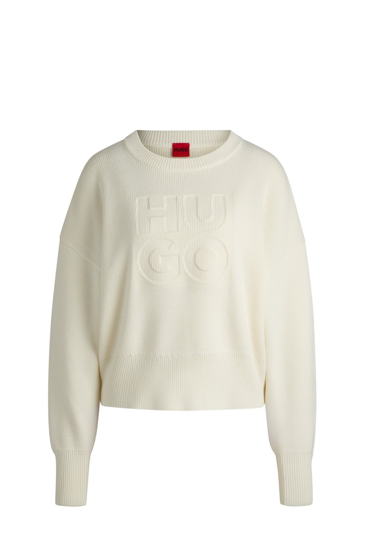 HUGO BOSS Relaxed-fit sweater with embossed logo Natural 