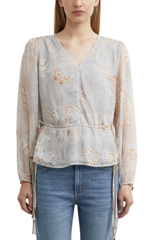 Patterned chiffon blouse with a drawstrings at the waist
