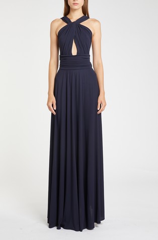 Dolga jersey obleka s prekrižanim dizajnom