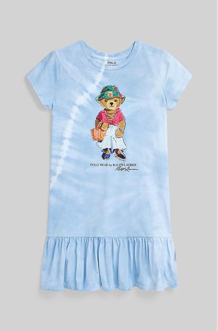 Polo Bear bombažna obleka s tie-dye vzorcem