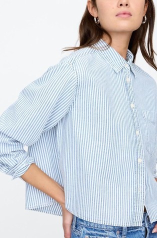 GAP Denim Cropped Shirt Railroad Strp Indigo 4