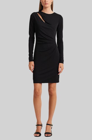 Cocktail obleka iz nabranega raztegljivega jerseya