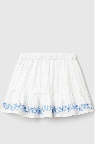 BENETTON Striped skirt with floral embroidery White 2