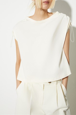Cotton T-shirt with drawstring detail on shoulders