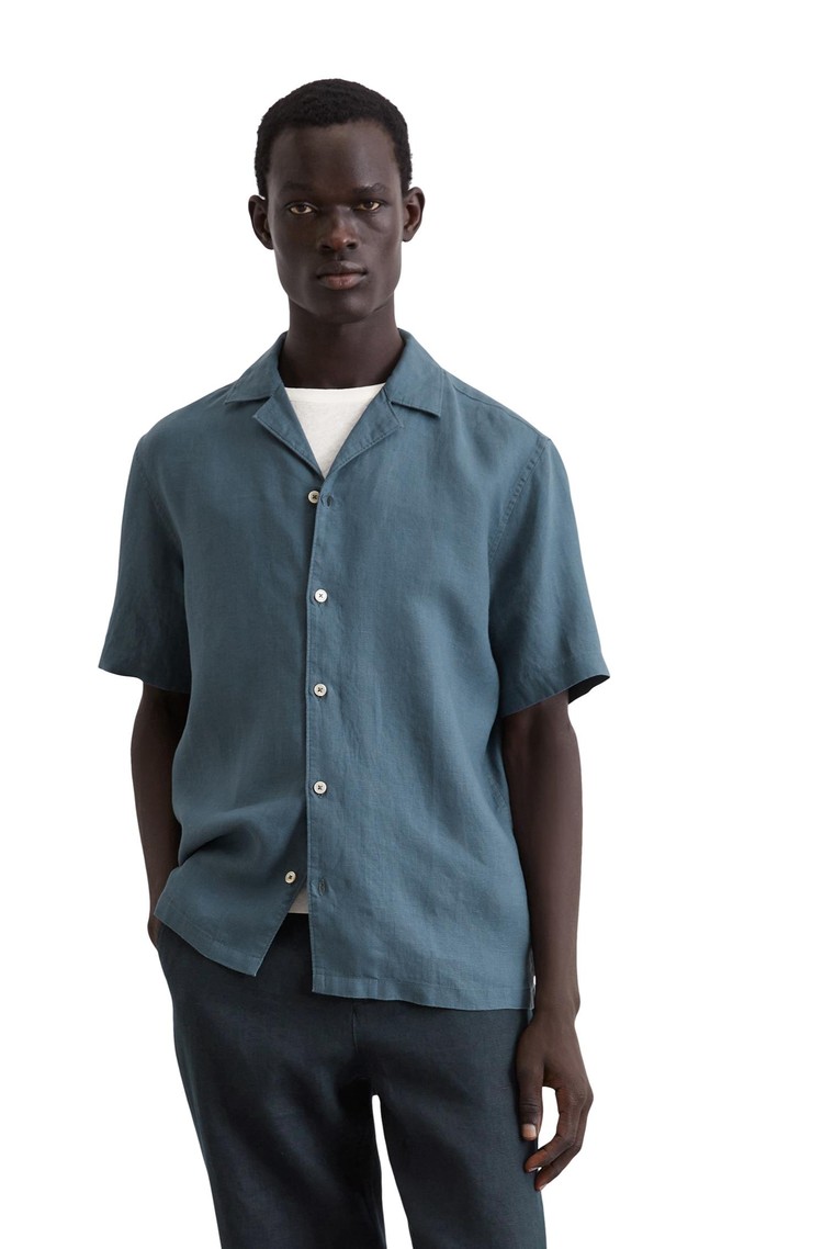 MARC O'POLO Regular fit lanena srajca s kratkimi rokavi Modra - Storm 