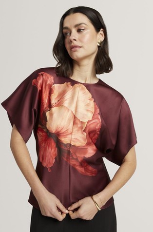 Print Slouch Waist Satin Top