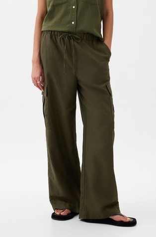 GAP Linen-Cotton Pull-On Cargo Pants Olive Night 2