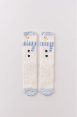 Long fur socks with snowman print