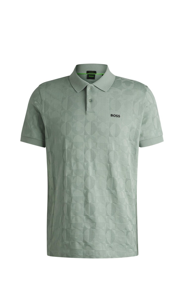 HUGO BOSS Cotton polo shirt with circle jacquard Light Gree 