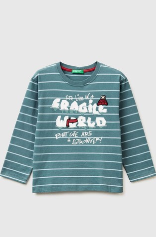 Črtasta bombažna majica s potiskom