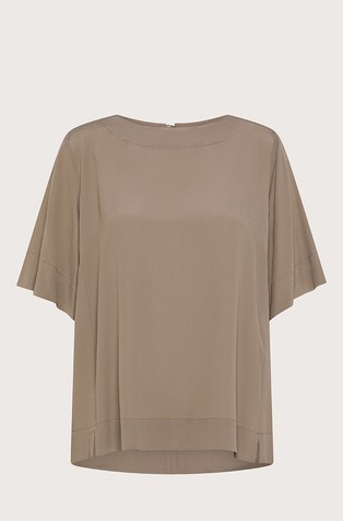 Ohlapna majica s kratkimi rokavi iz mešanice s svilo