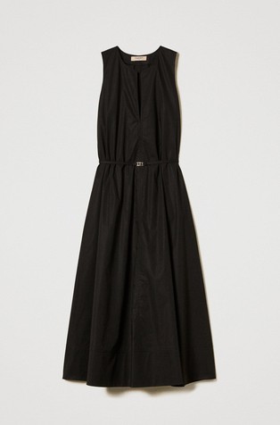 Flared cotton poplin dress with belt