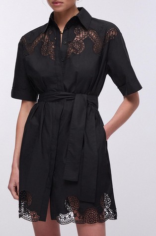 Kratka srajčna obleka z luknjičastimi vezeninami