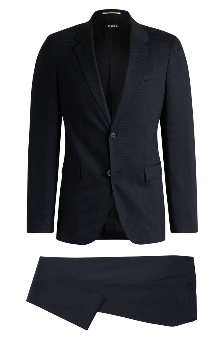 HUGO BOSS Micro-patterned suit in stretch virgin wool blend Dark Blue 