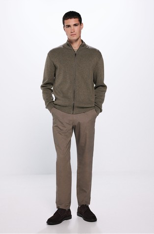 SPRINGFIELD Slim fit chino hlače z mikro vzorcem Rjava - Brown 3