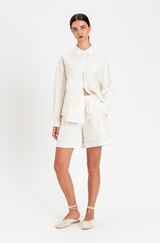Linen blend shirt with embroidery