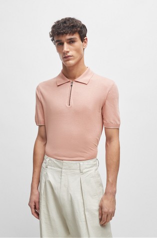 Zip-neck polo sweater in a linen blend