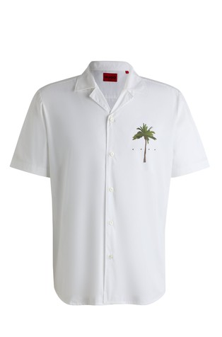 HUGO BOSS Relaxed fit bombažna srajca z umetniškim potiskom spredaj in zadaj Bela - Natural 6