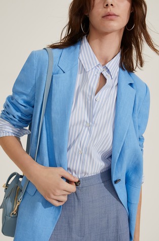MARELLA Relaxed fit črtasta srajca iz raztegljivega poplina Modra - Blue / White 4