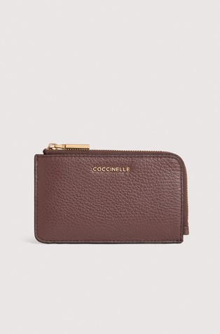 Metallic small leather card holder