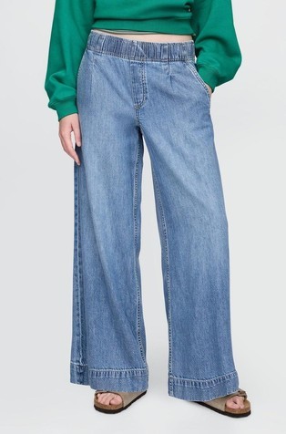 GAP Ženske UltraSoft baggy jeans hlače z gubami Modra - Medium Indigo 2