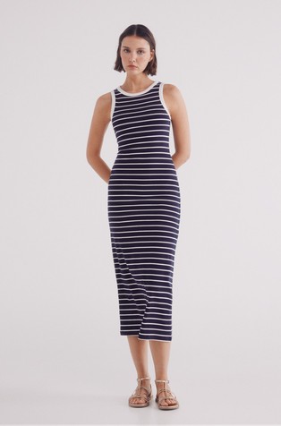 Striped cotton midi dress