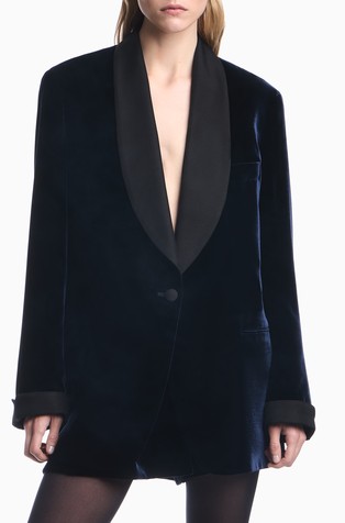 Blazer in velvet with satin shawl collar