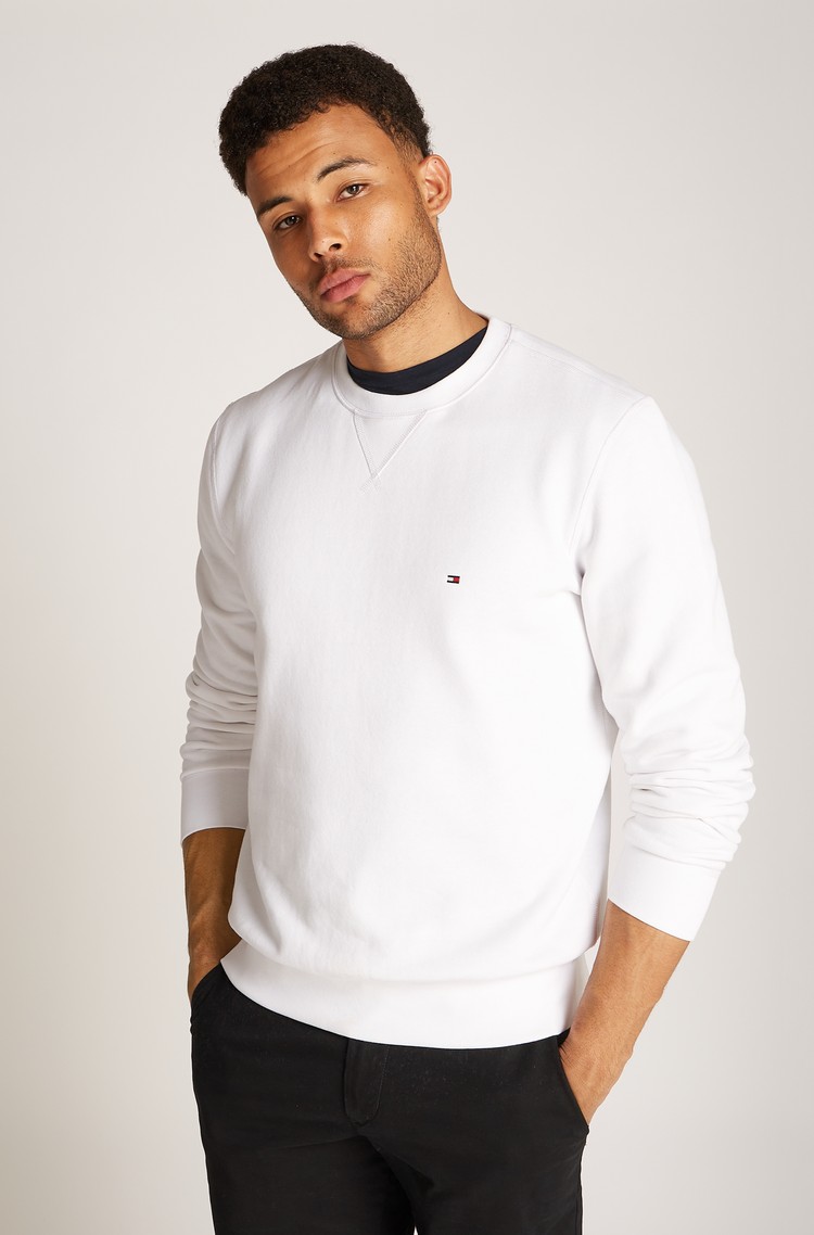 TOMMY HILFIGER Pulover iz bombažne mešanice s flisirano notranjostjo Bela - White 