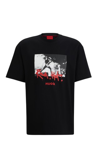 Oversized fit bombažna majica z umetniškim logo potiskom