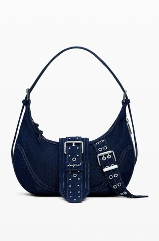 Medium denim bag with buckles
