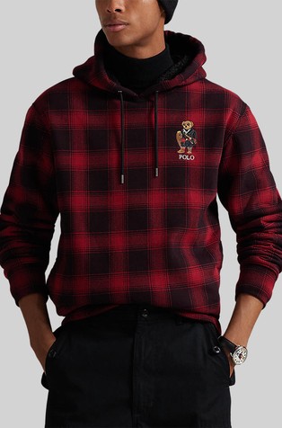 Polo Bear karirast pulover s kapuco in kosmateno podlogo