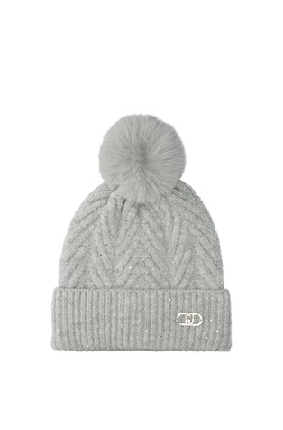 Knit cap with pom-pom and sequins