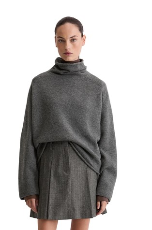 Relaxed fit pleten pulover s puli ovratnikom iz volnene mešanice