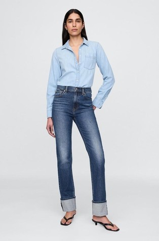 High Rise Cuffed  90s Slim Straight Jeans