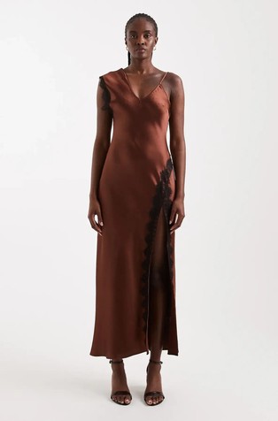 TSCLARI asymmetric lace trim long dress