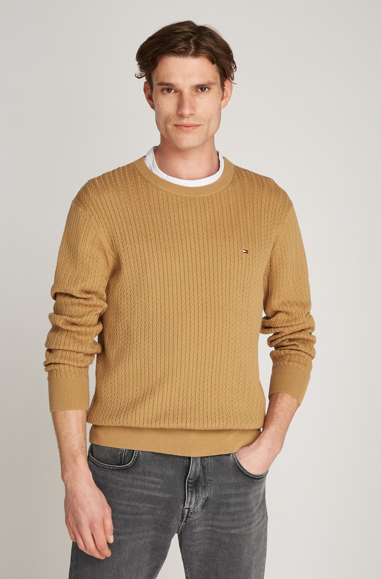 TOMMY HILFIGER Pleten pulover z vzorcem ribje kosti Rjava - Brown 