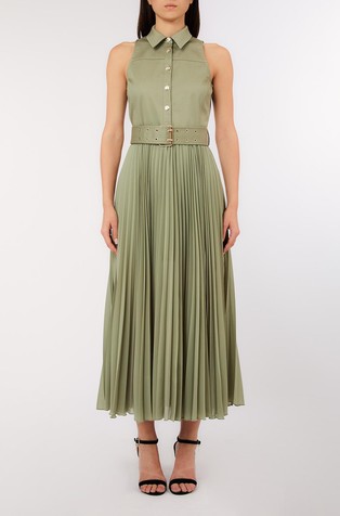 Long pleated shirt dress