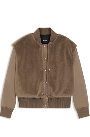 Satenasta bomber jakna s snemljivim brezrokavnikom iz umetnega krzna