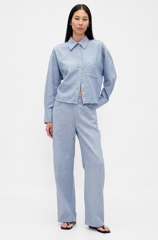 Linen-Cotton Wide-Leg Pants