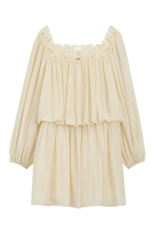 Relaxed-fit muslin dress with embroidered neckline