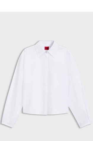 Cropped relaxed-fit blouse in cotton poplin