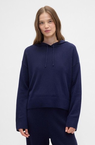 Ženski pleten pulover s kapuco iz bombažne mešanice