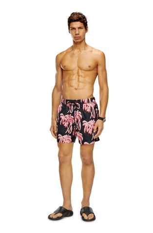 DIESEL Mid-length swim shorts with palm print Pink/Black 4