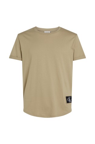 CALVIN KLEIN Bombažna majica z logo našitkom Rjava - Light Brown 5